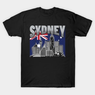 Sydney Australia Skyline Vintage Australian Flag T-Shirt